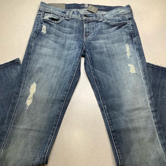 7 For All Mankind Jeans 30X35.5 SLIM Rocker Flare Vintage Enamel Stud Nakita NWT - Picture 2 of 4